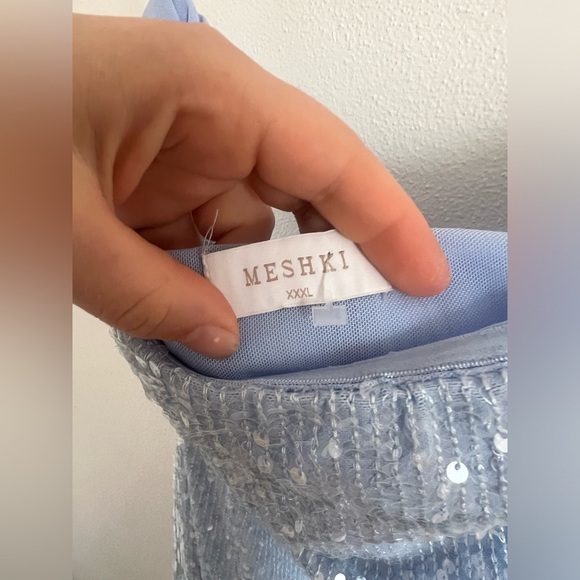 MESHKI NEVADA STRAPLESS SEQUIN MIDI DRESS ICE BLUE SIZE XXL - Picture 4 of 4